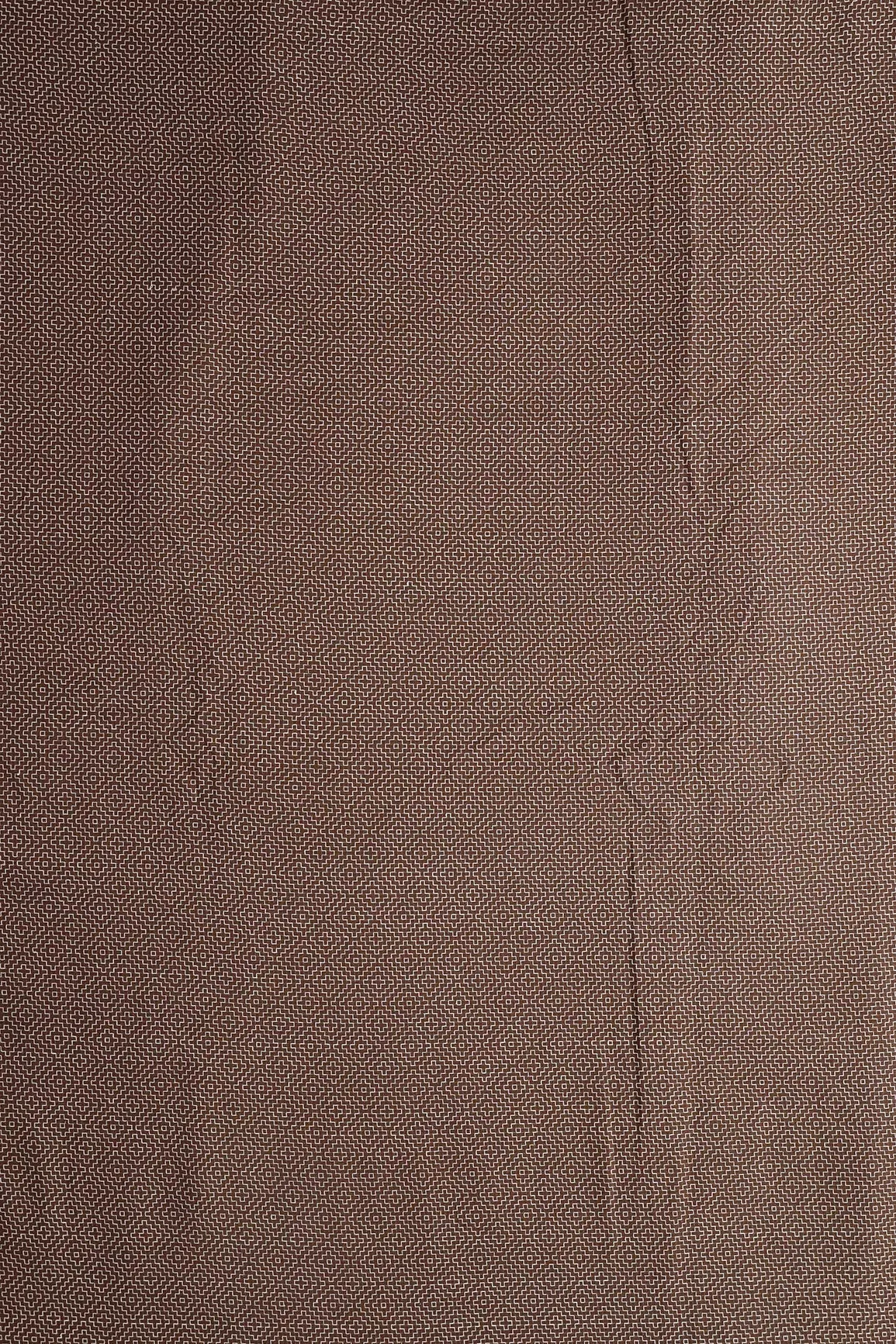 Brown And White Geometric Pattern Handwoven Organic Cotton Fabric