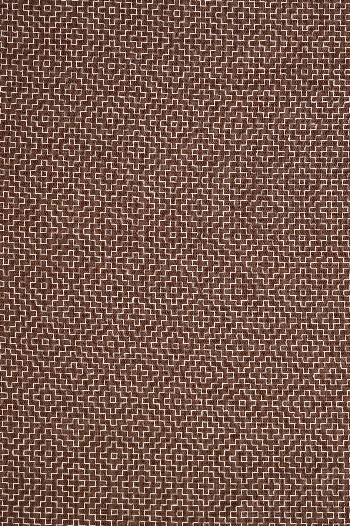 Brown And White Geometric Pattern Handwoven Organic Cotton Fabric