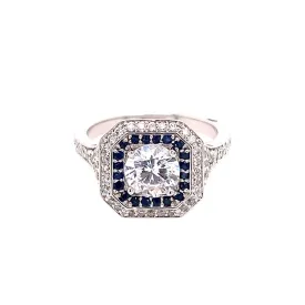 Double Halo Diamond & Sapphire Engagement Ring Semi-Mount