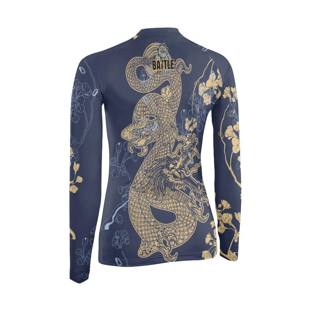 Flower Chinese Dragon Women's Long Sleeve Rash Guard