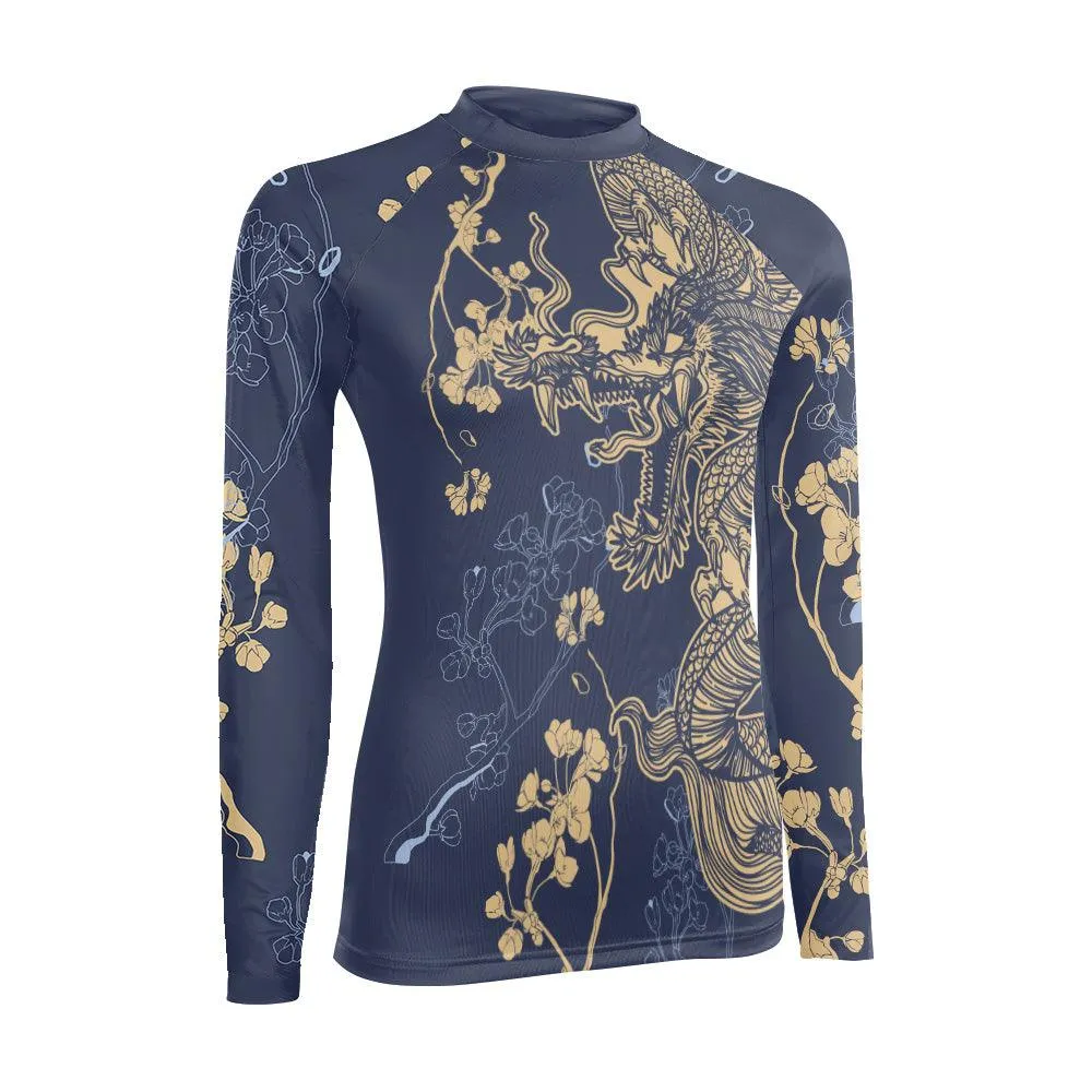 Flower Chinese Dragon Women's Long Sleeve Rash Guard