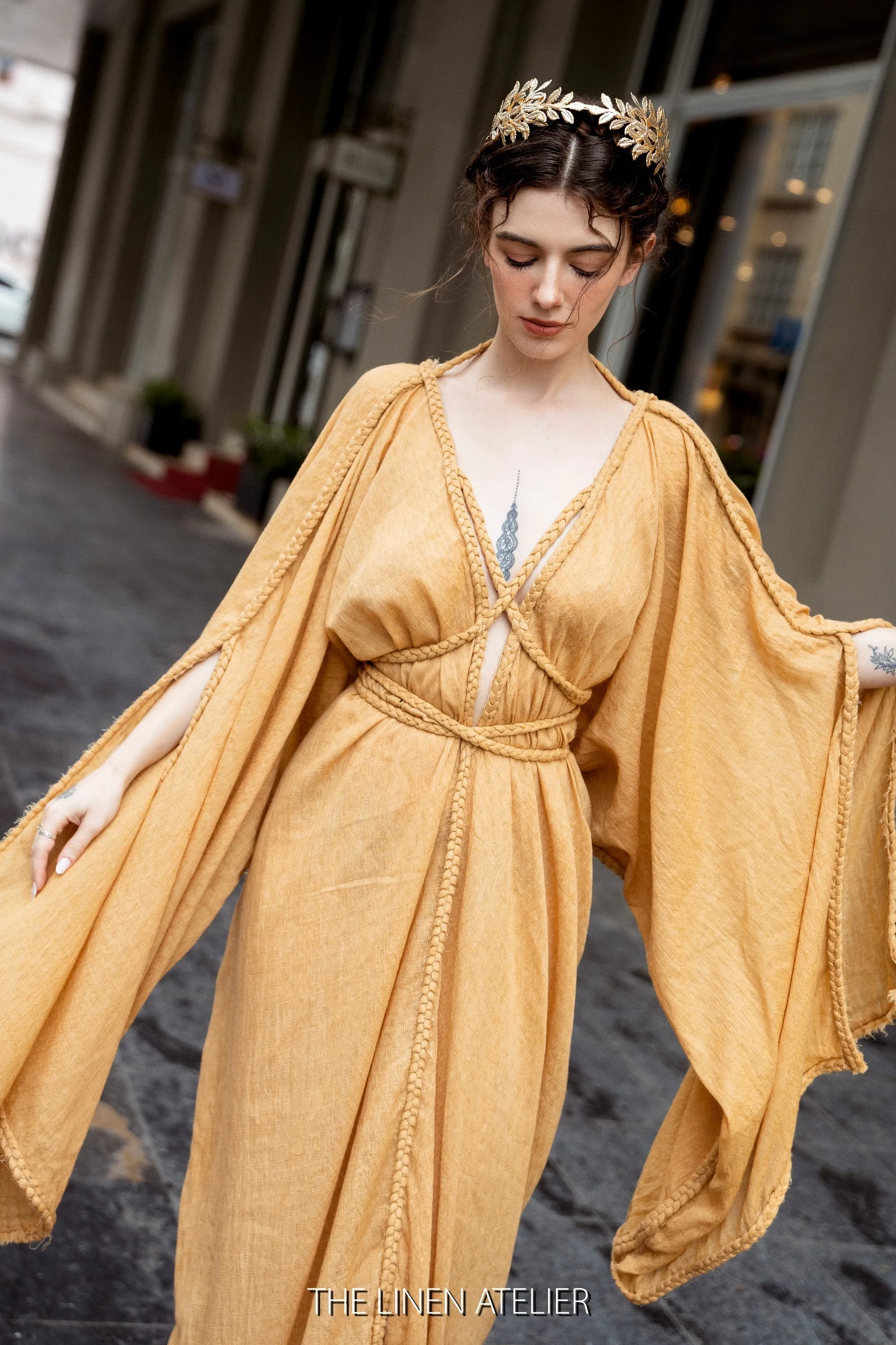 JOANNE Mustard Yellow Kaftan Dress