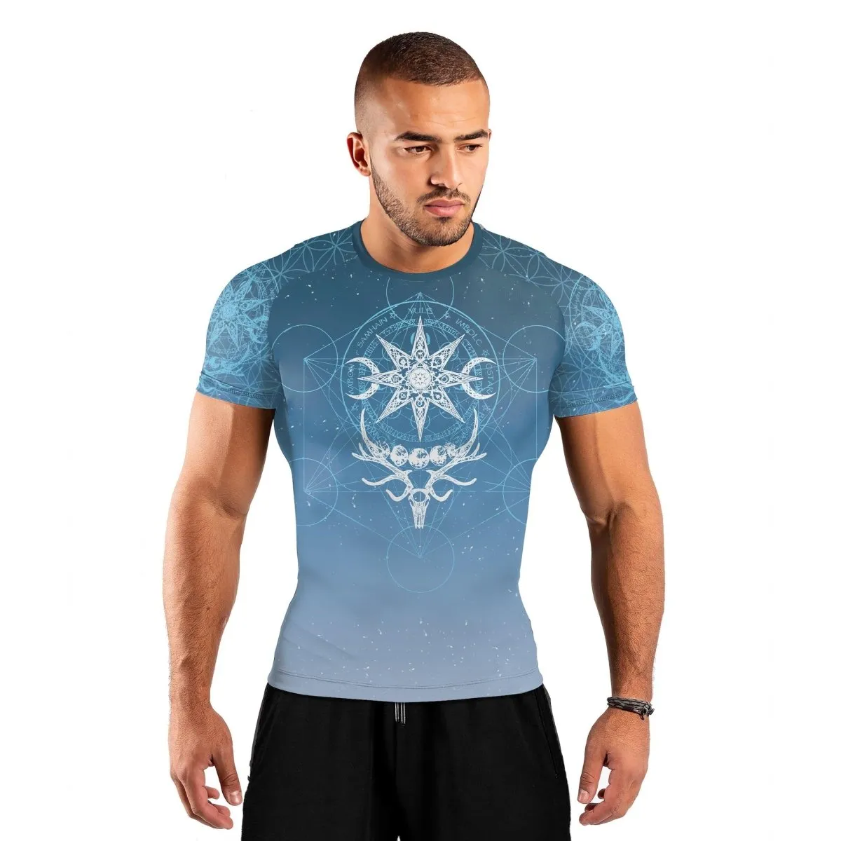 Light Blue YULE Vikings Men's Short Sleeve Rash Guard