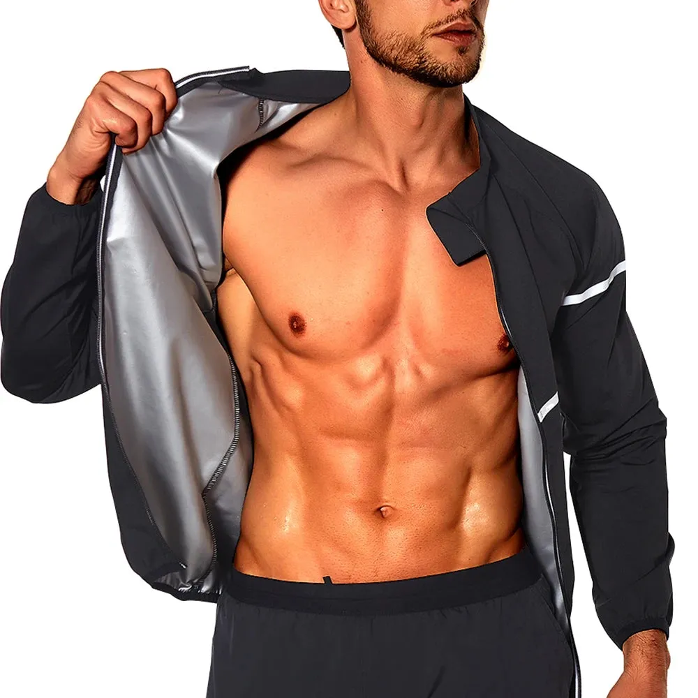 Men Sauna Jacket for Slimming Long Sleeve Sweat Top Zipper | Aharon
