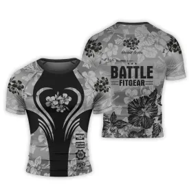 Orchid Series Floral Grey Heart Pattern Men's Short Sleeve Rash Guard