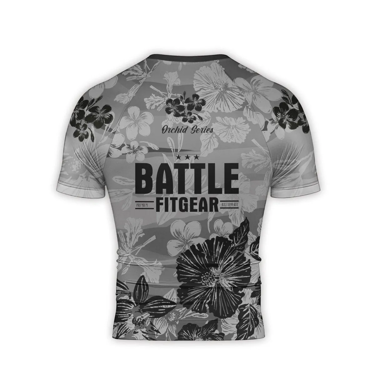 Orchid Series Floral Grey Heart Pattern Men's Short Sleeve Rash Guard
