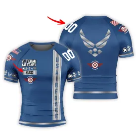 Personalized USA Air Force Veteran Men's Short Sleeve Rash Guard