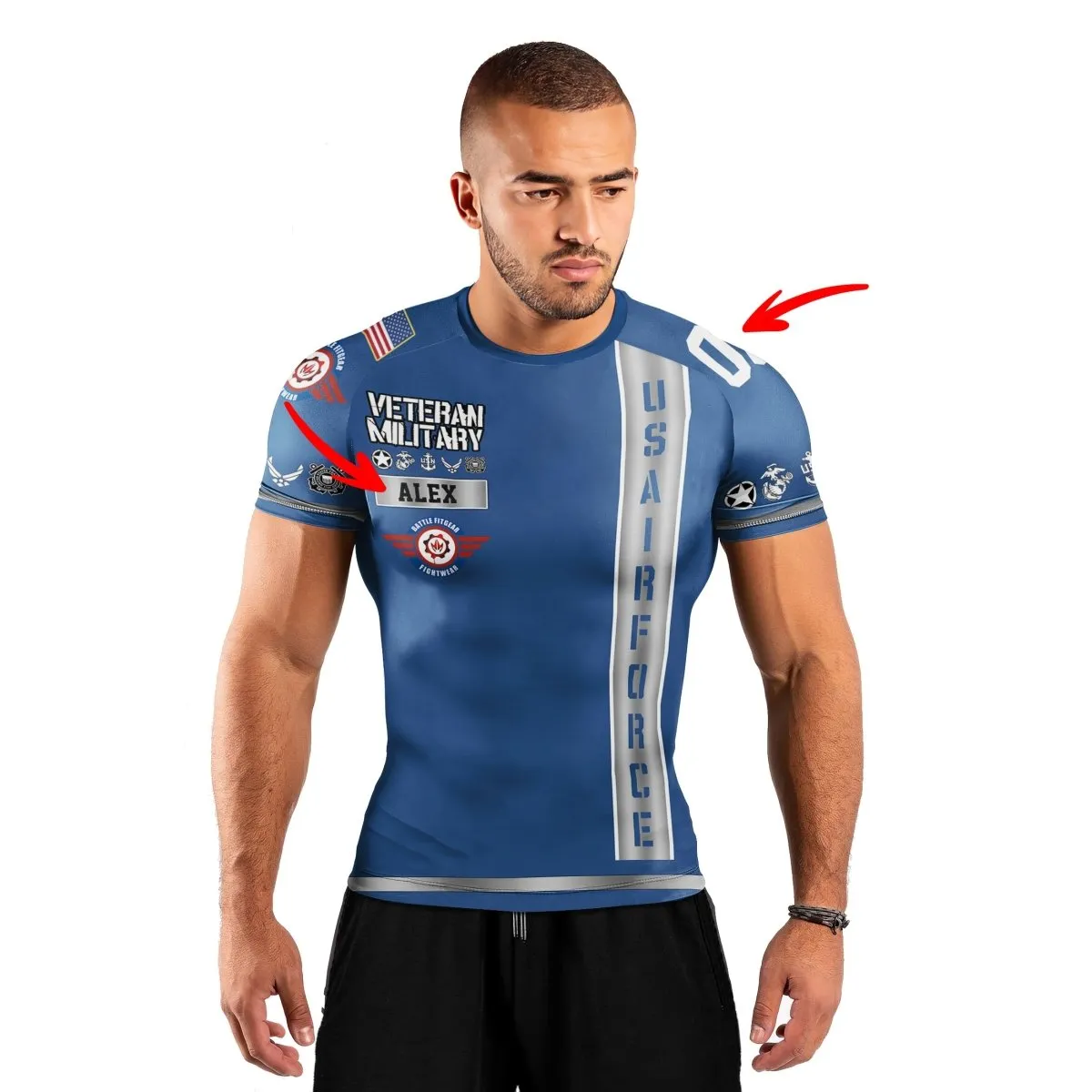 Personalized USA Air Force Veteran Men's Short Sleeve Rash Guard