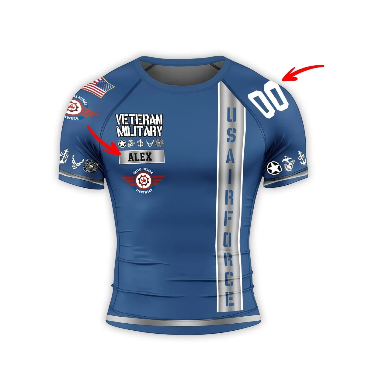 Personalized USA Air Force Veteran Men's Short Sleeve Rash Guard