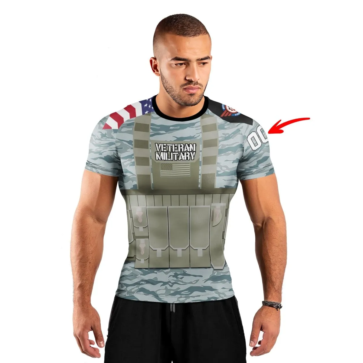 Personalized USA Air Force Veteran Military Men's Short Sleeve Rash Guard