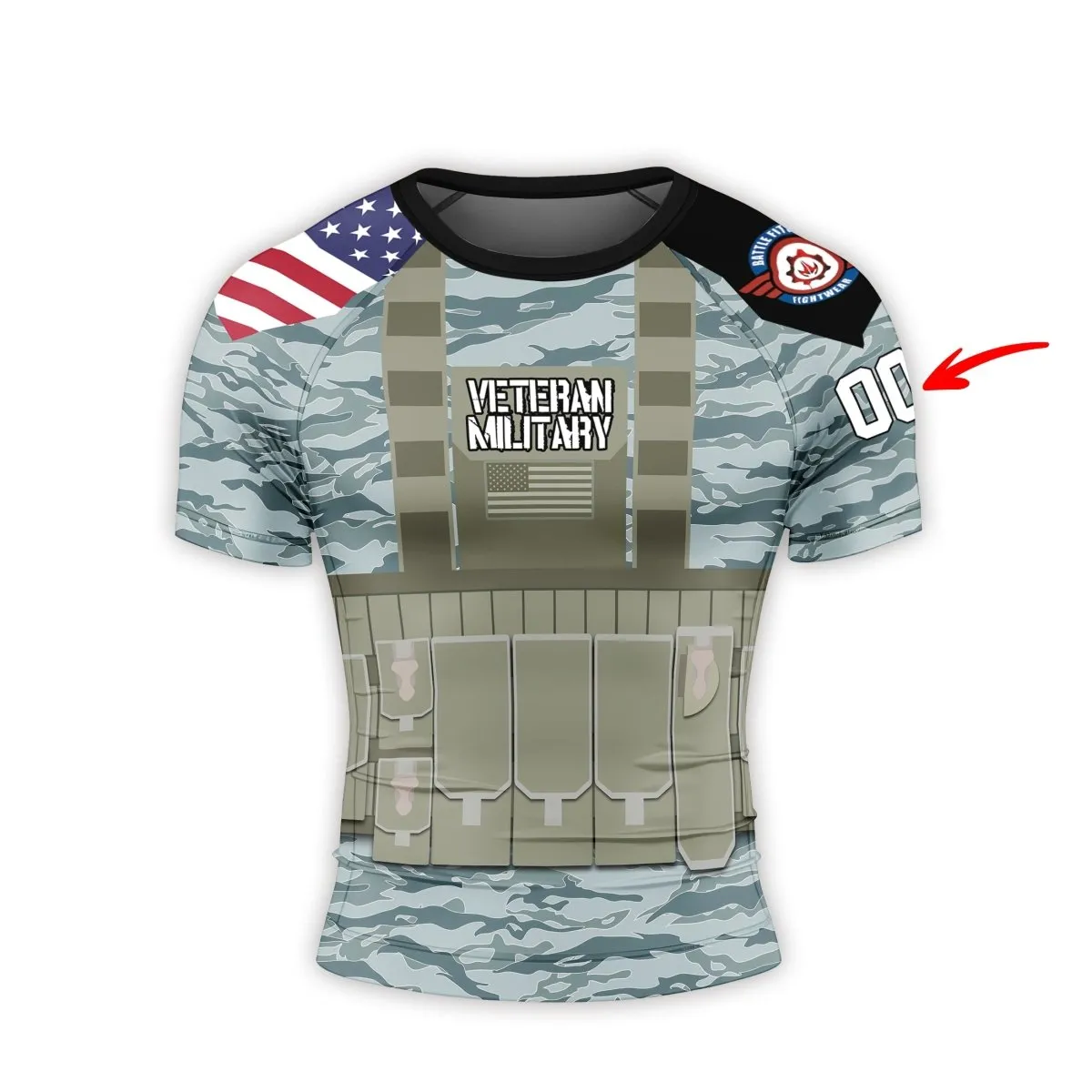 Personalized USA Air Force Veteran Military Men's Short Sleeve Rash Guard