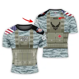 Personalized USA Air Force Veteran Military Men's Short Sleeve Rash Guard