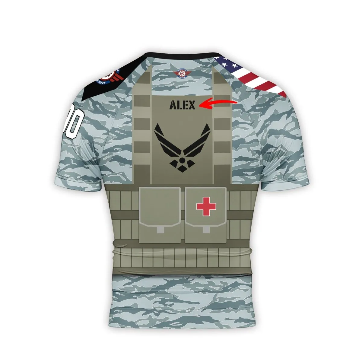 Personalized USA Air Force Veteran Military Men's Short Sleeve Rash Guard