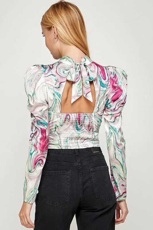 Printed Back Neck Tie Top