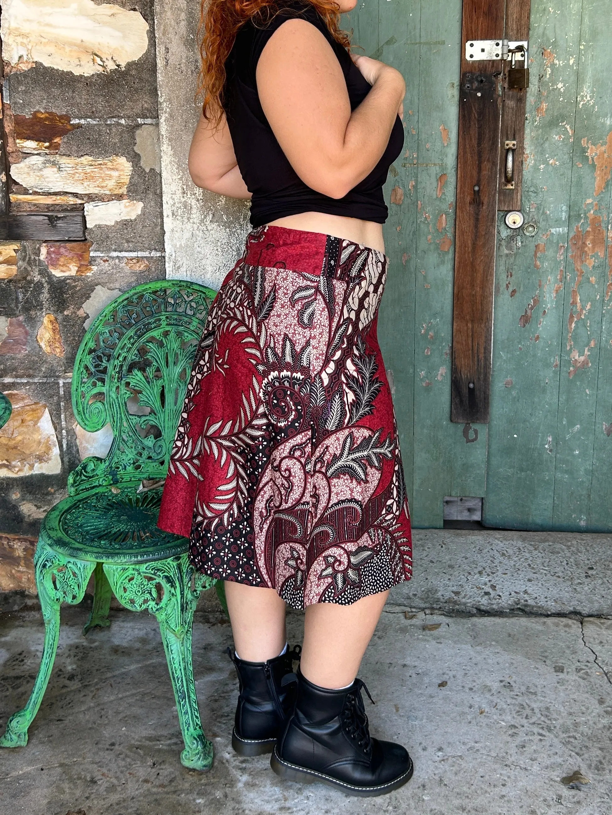 Red Swirl A-Line Skirt: below Knee length