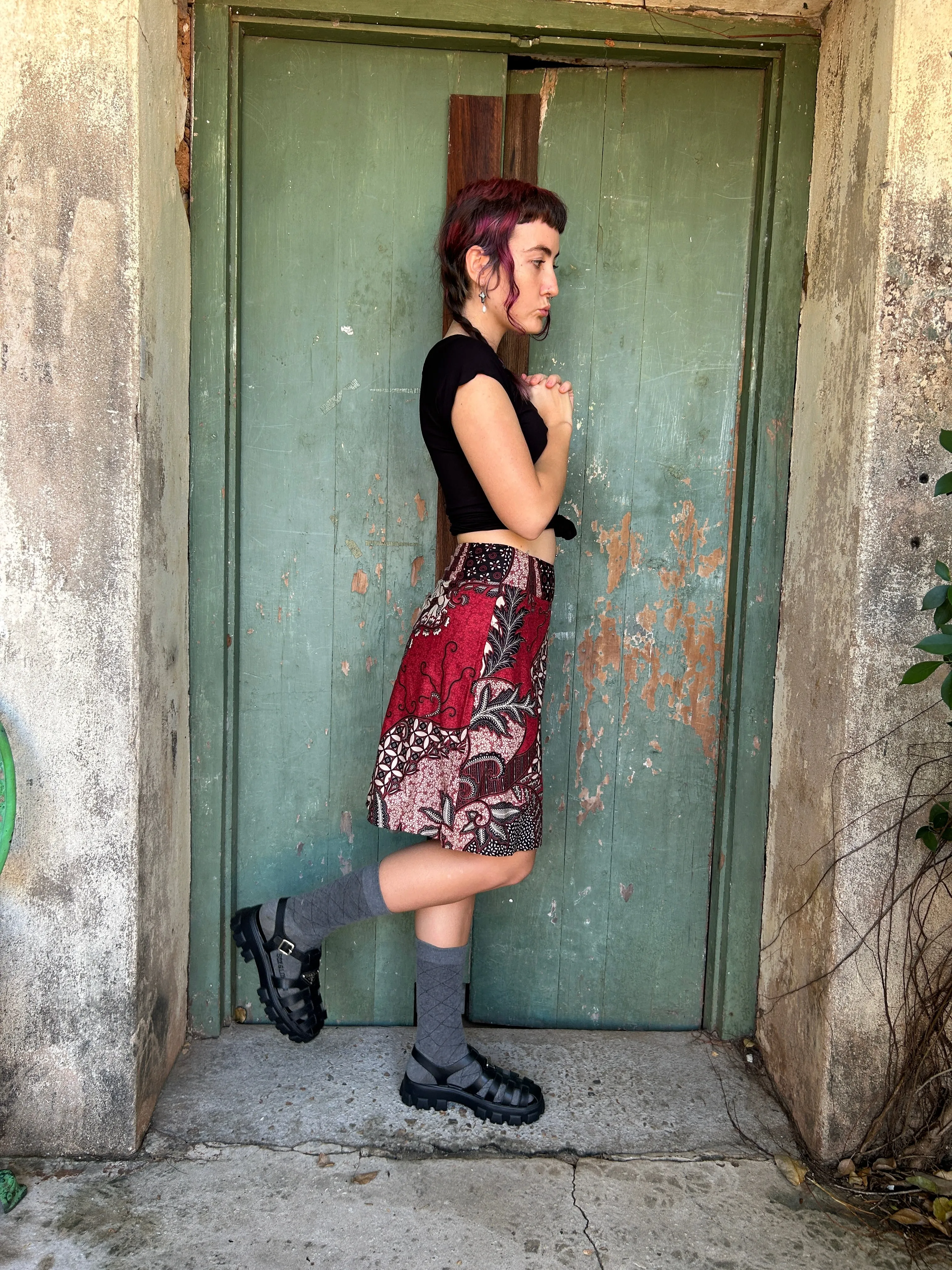 Red Swirl A-Line Skirt: Knee length