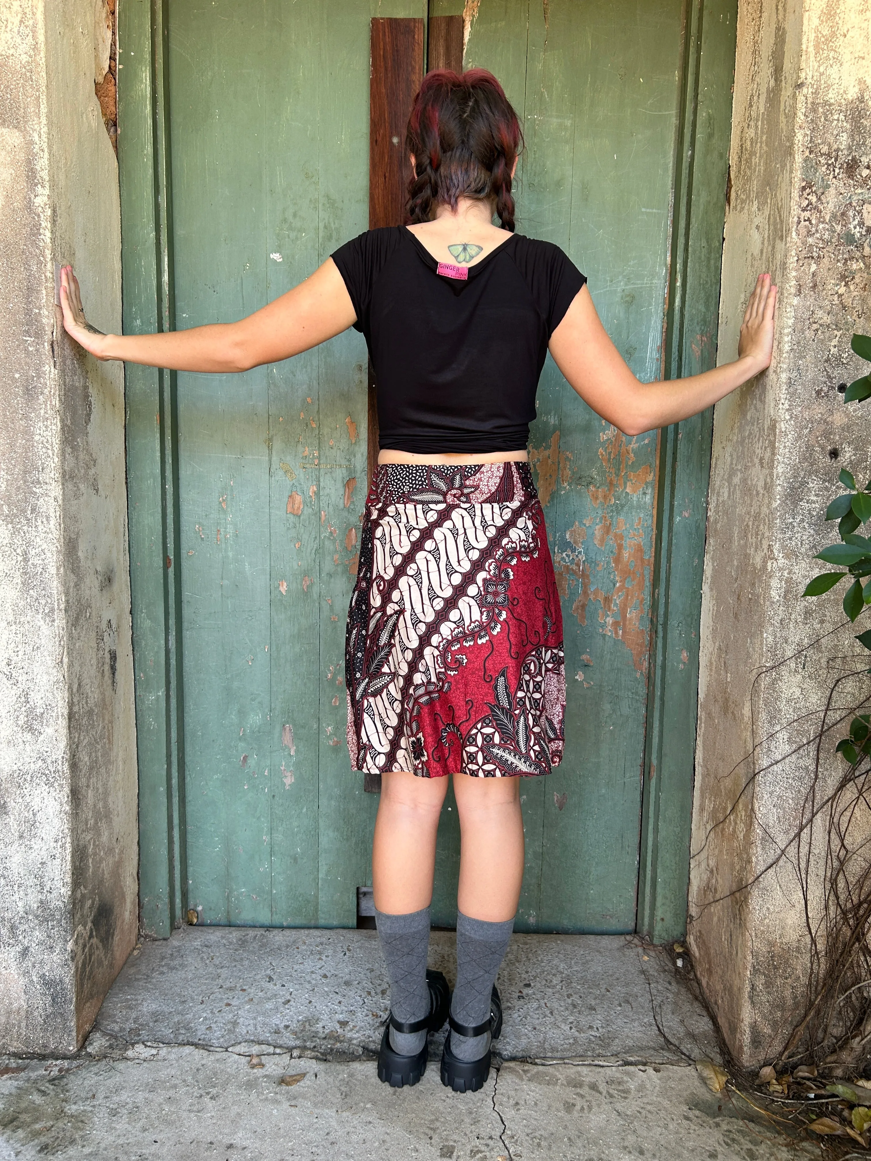 Red Swirl A-Line Skirt: Knee length