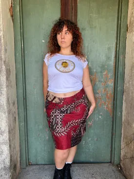 Red Swirl A-Line Skirt: Knee length