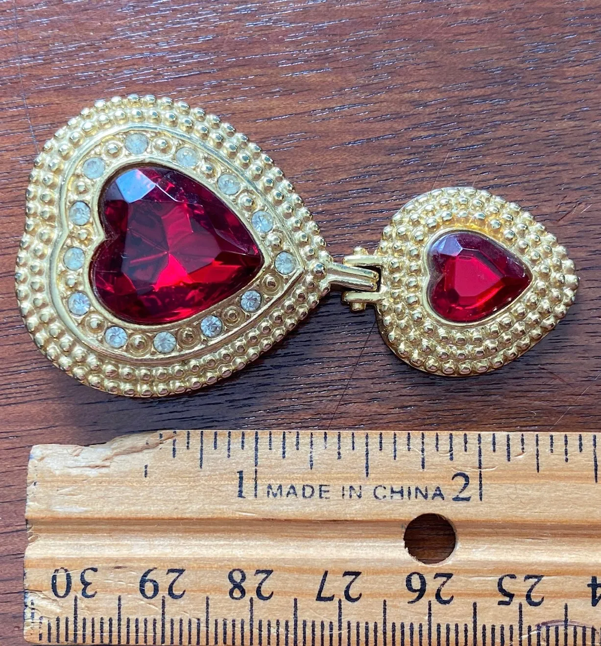 Victoria's Secret Gold Tone Red Rhinestone Heart Brooch Pin