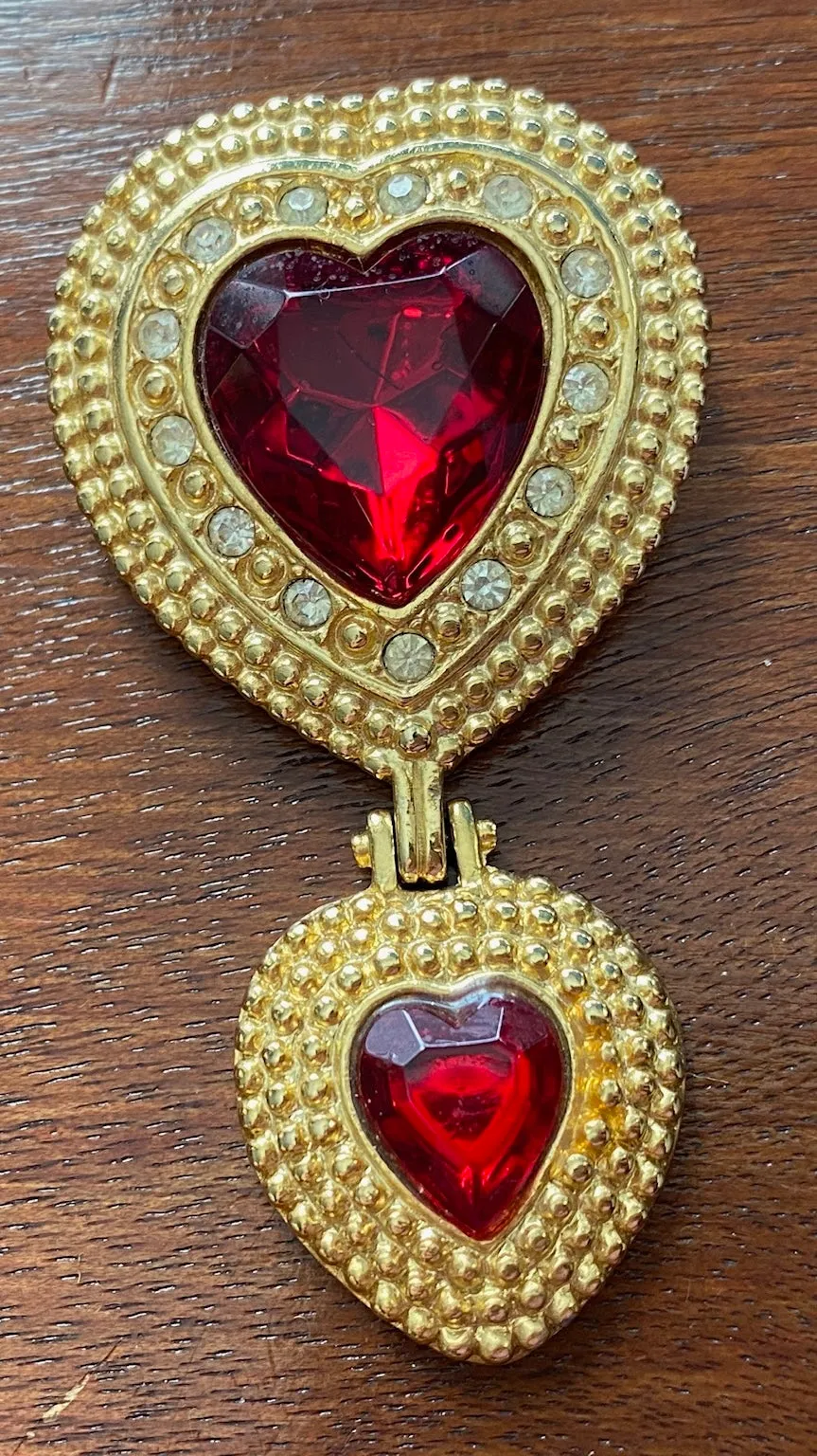 Victoria's Secret Gold Tone Red Rhinestone Heart Brooch Pin