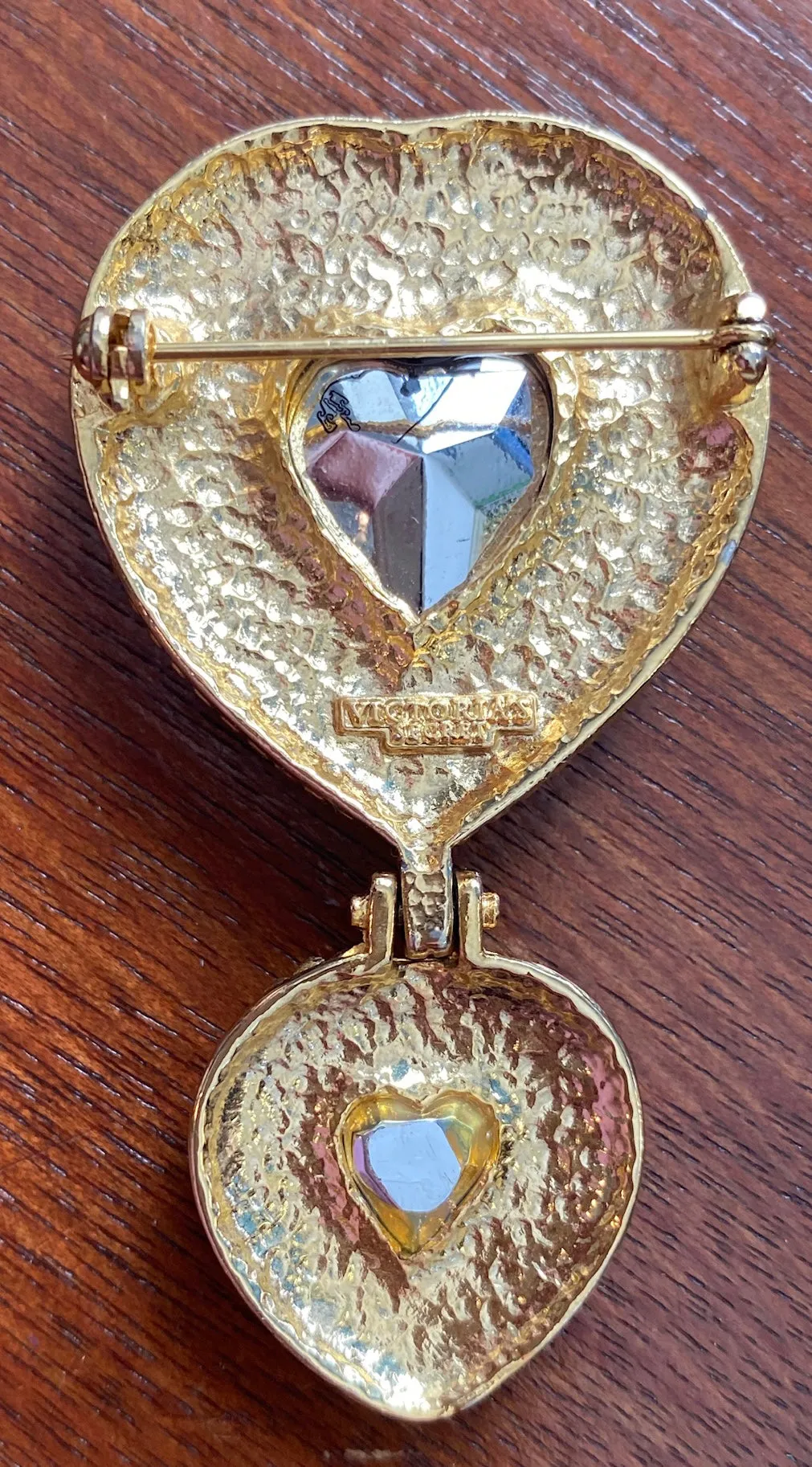 Victoria's Secret Gold Tone Red Rhinestone Heart Brooch Pin