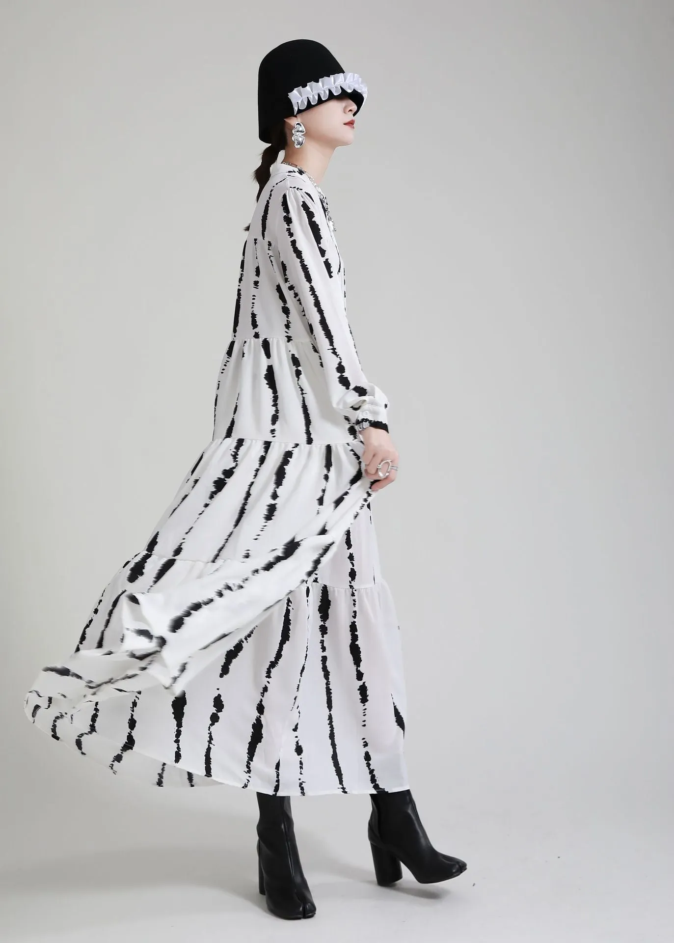 Women Long Sleeves Stand Collar Fall Cozy Dresses