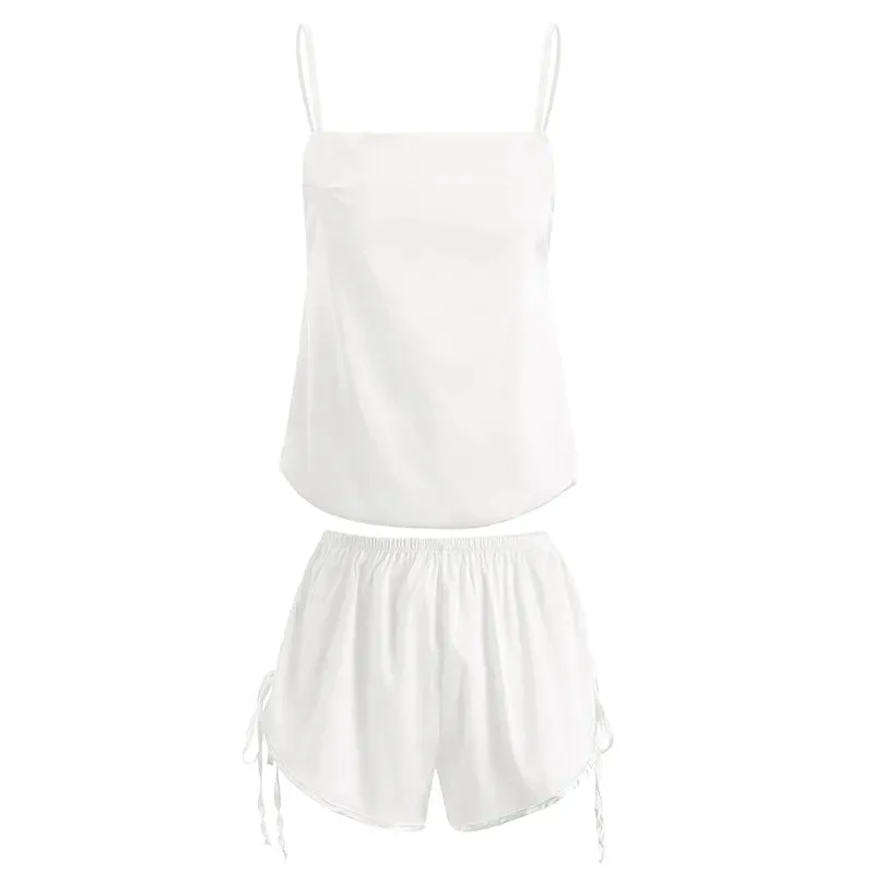 Women's Sexy Halter Deep V Sexy Satin Set Shorts sleep wear Sling Lace Large Size Home Service Pajamas Set